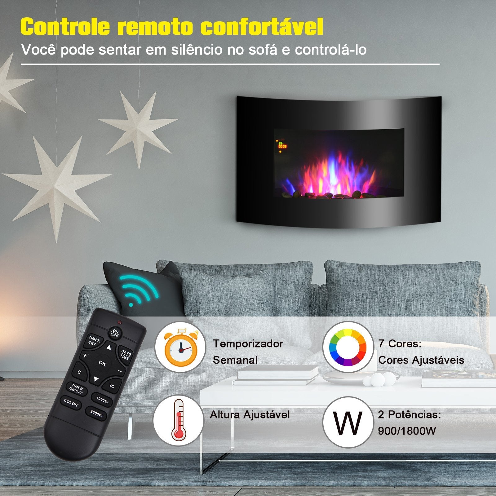Lareira Elétrica Suspensa e Chama Decorativa - Design Moderno - Leva-Me Contigo - Móveis & Decoração