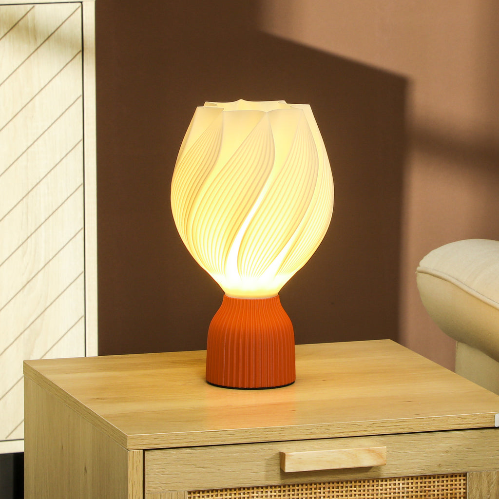 Candeeiro de Mesa de Cabeceira com Ecrã de Impressão 3D Candeeiro de Mesa com Desenho de Pétalas com Luz Quente para Quarto Sala de Estar Ø16,5x28 cm Branco