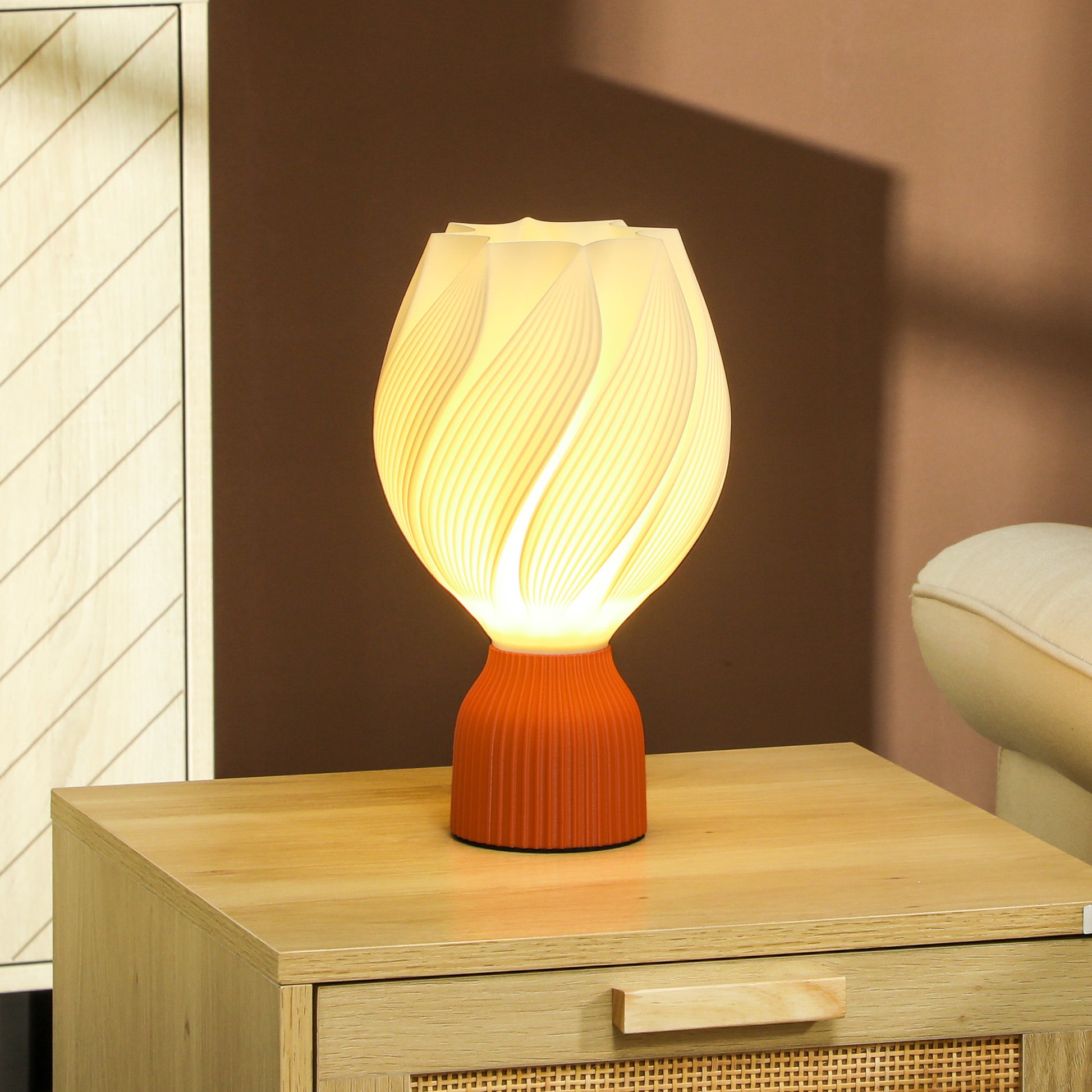 Candeeiro de Mesa de Cabeceira com Ecrã de Impressão 3D Candeeiro de Mesa com Desenho de Pétalas com Luz Quente para Quarto Sala de Estar Ø16,5x28 cm Branco