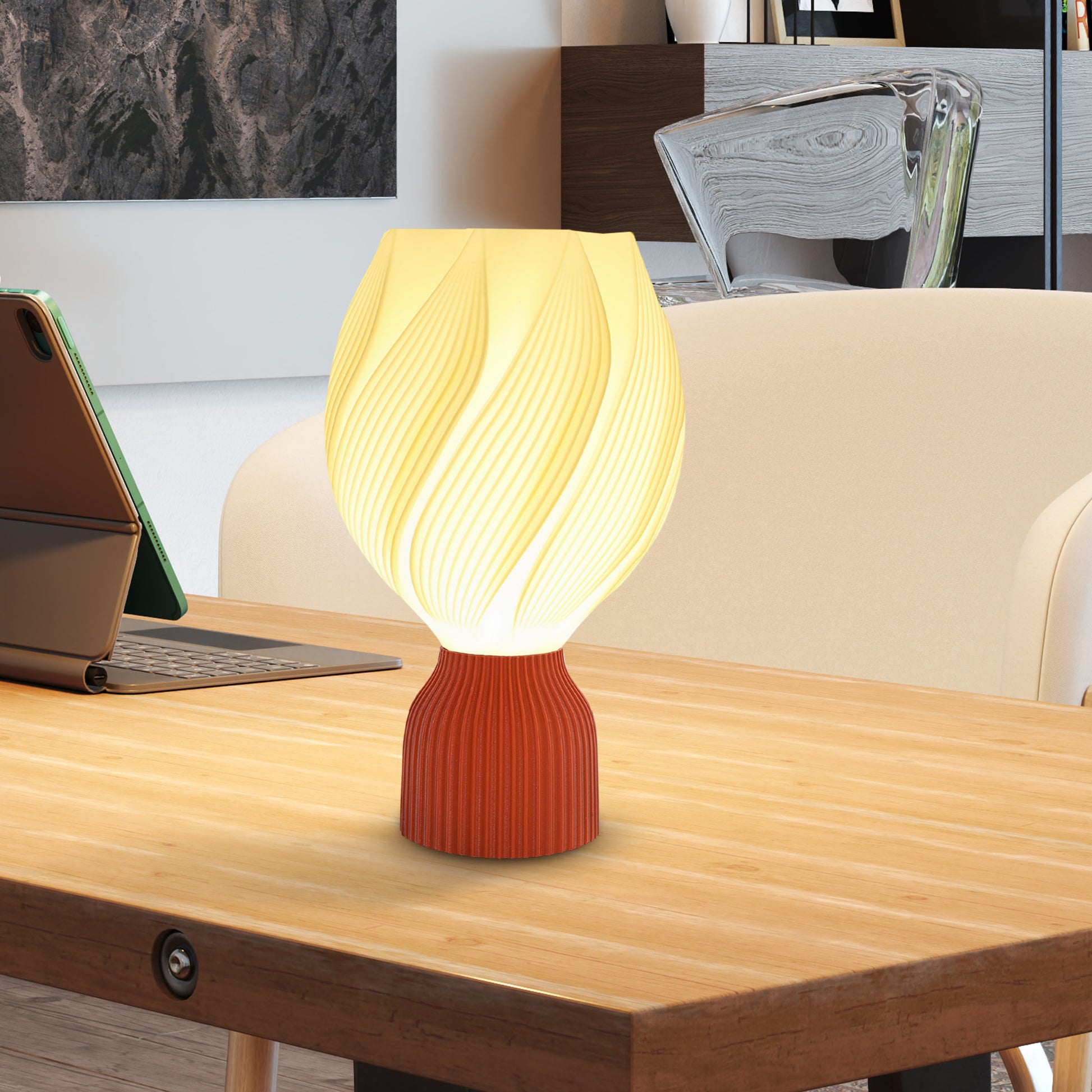 Candeeiro de Mesa de Cabeceira com Ecrã de Impressão 3D Candeeiro de Mesa com Desenho de Pétalas com Luz Quente para Quarto Sala de Estar Ø16,5x28 cm Branco