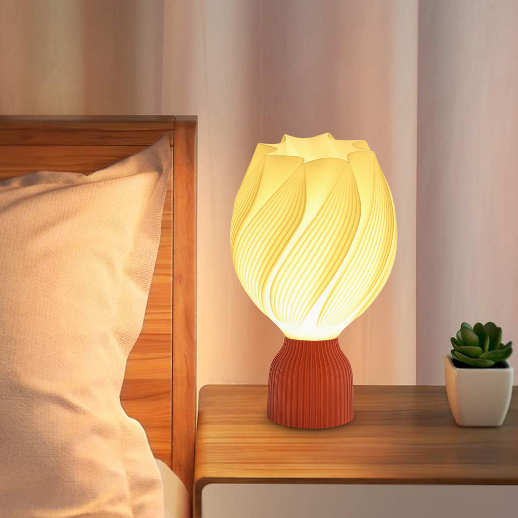 Candeeiro de Mesa de Cabeceira com Ecrã de Impressão 3D Candeeiro de Mesa com Desenho de Pétalas com Luz Quente para Quarto Sala de Estar Ø16,5x28 cm Branco