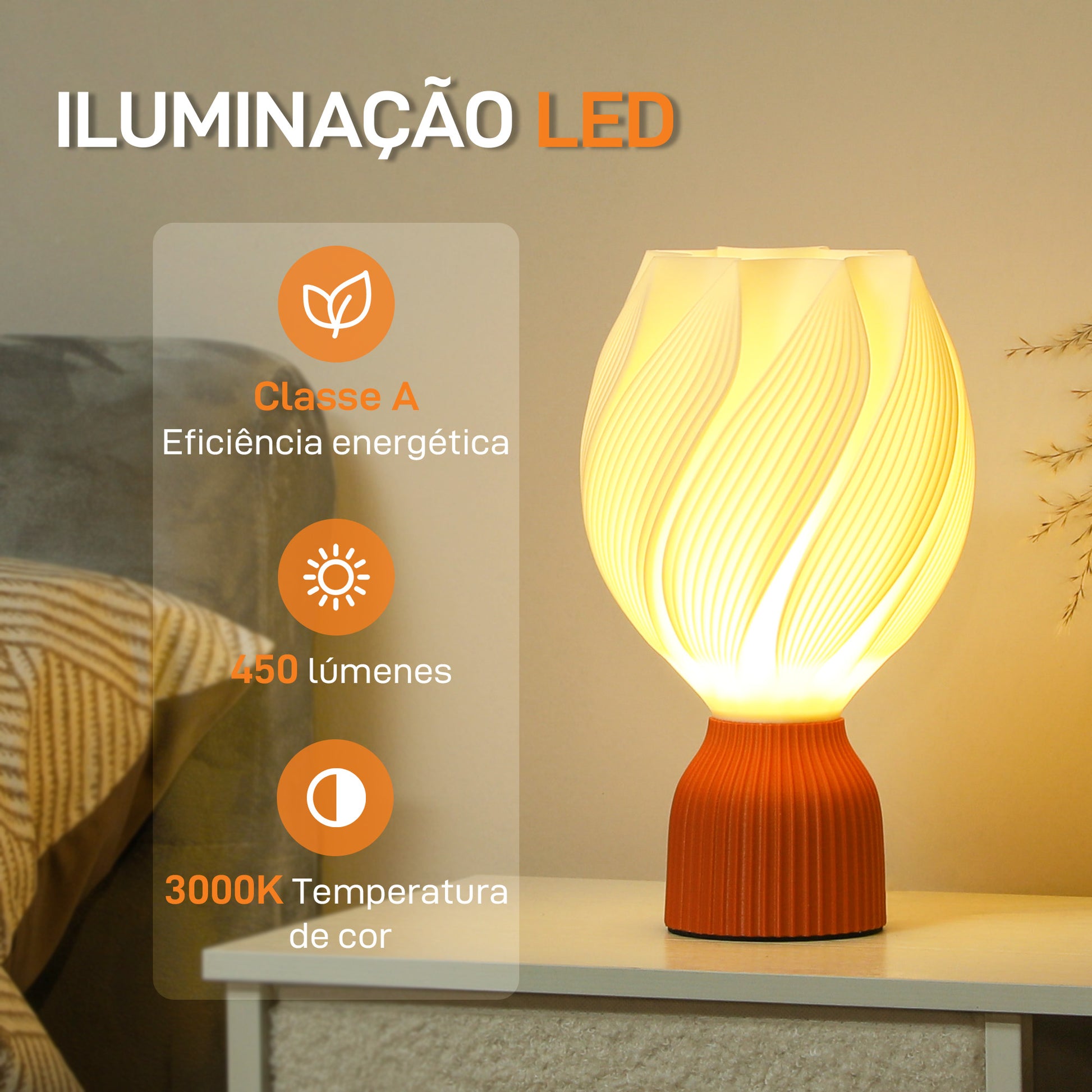 Candeeiro de Mesa de Cabeceira com Ecrã de Impressão 3D Candeeiro de Mesa com Desenho de Pétalas com Luz Quente para Quarto Sala de Estar Ø16,5x28 cm Branco