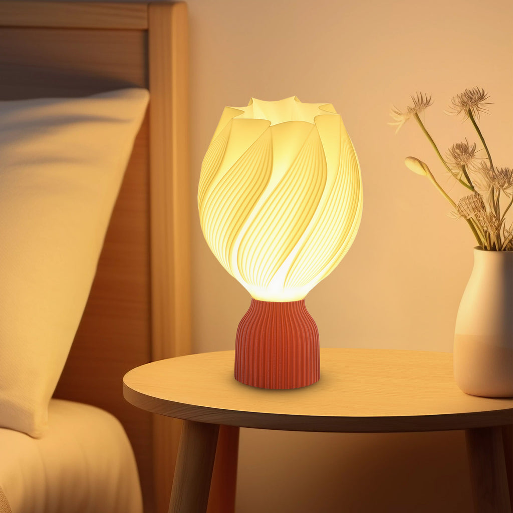 Candeeiro de Mesa de Cabeceira com Ecrã de Impressão 3D Candeeiro de Mesa com Desenho de Pétalas com Luz Quente para Quarto Sala de Estar Ø16,5x28 cm Branco
