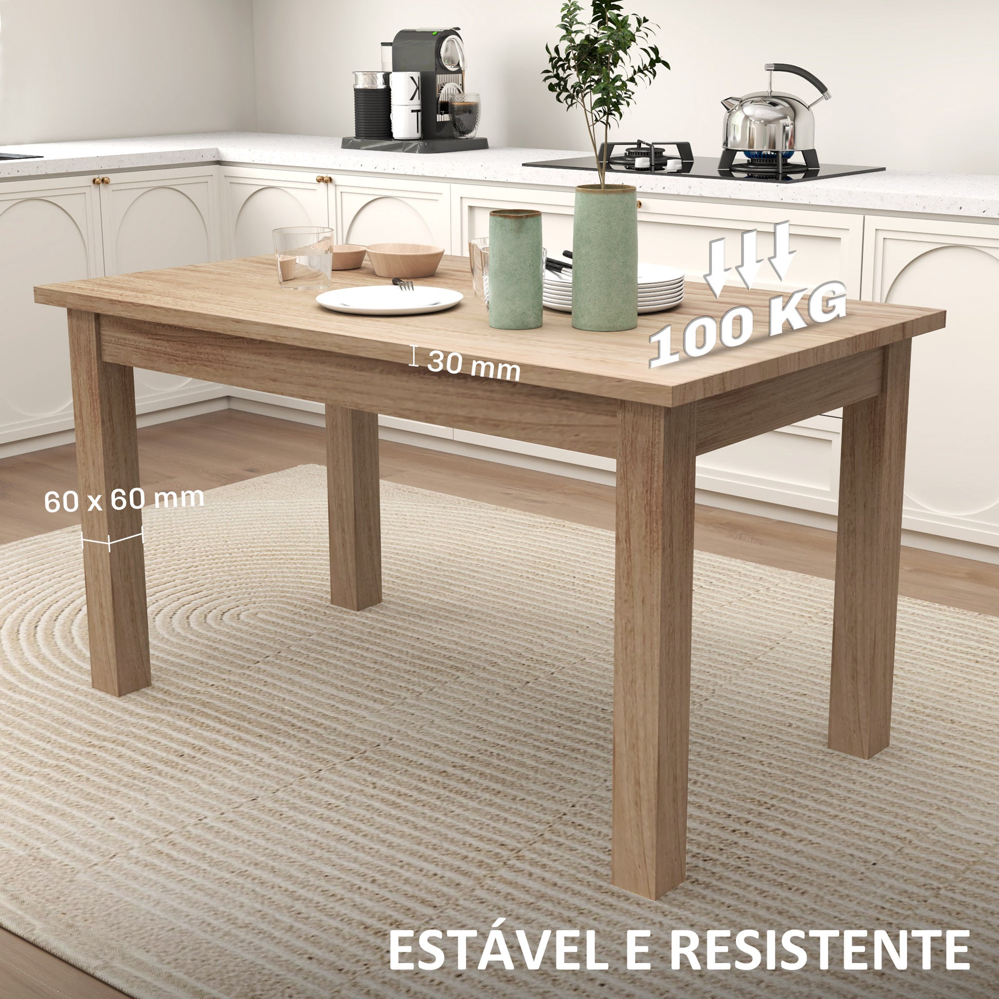 Mesa de Jantar Mesa Retangular para 6 Pessoas Mesa de Refeição com Bancada Laminada para Cozinha Sala 140x80x78 cm Madeira