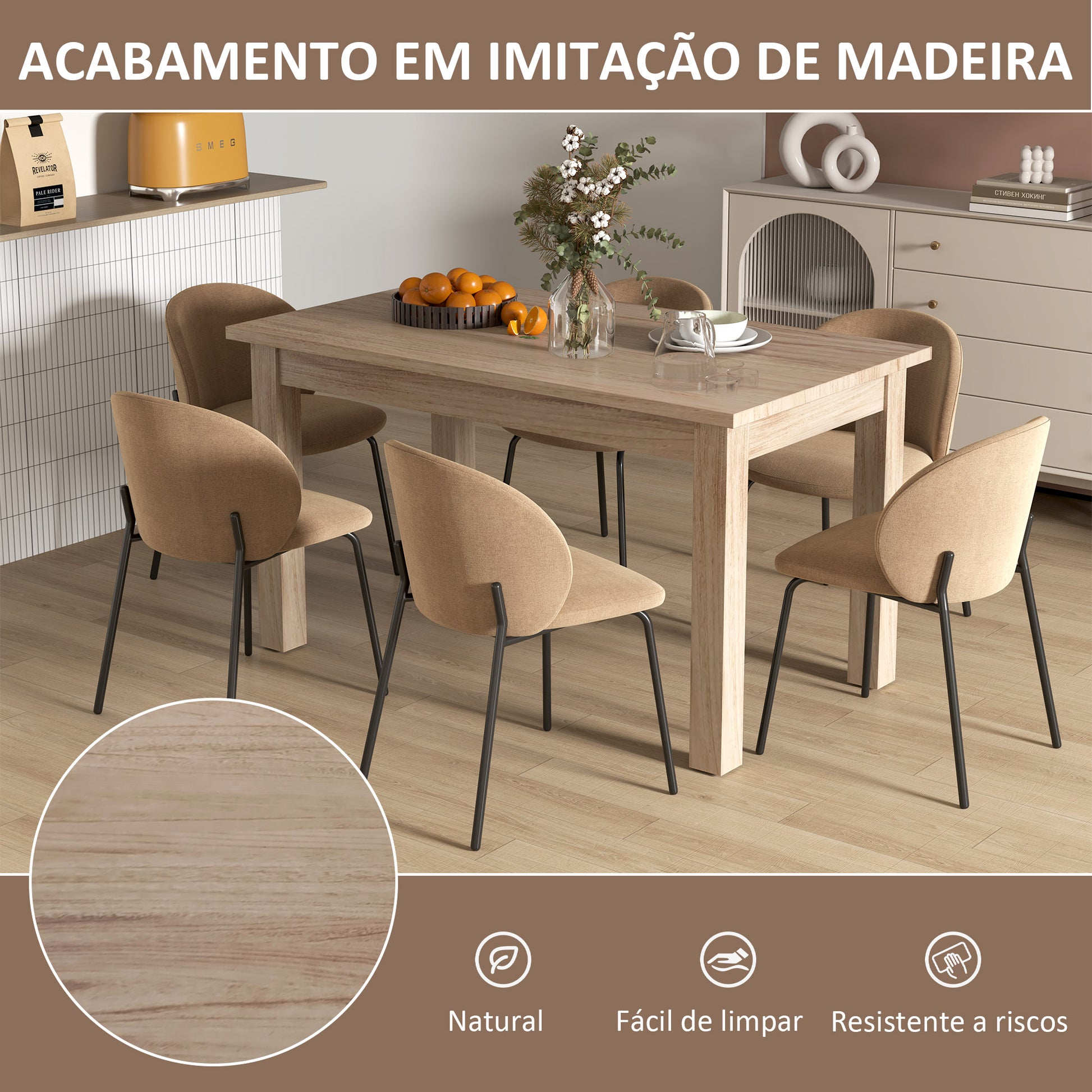 Mesa de Jantar Mesa Retangular para 6 Pessoas Mesa de Refeição com Bancada Laminada para Cozinha Sala 140x80x78 cm Madeira