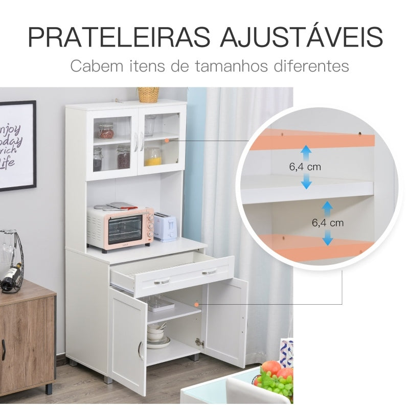 Aparador auxiliar de cozinha Armário com prateleiras internas ajustáveis e gaveta 80x48x170 cm Branco