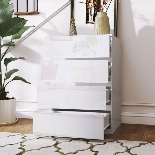 Cómoda com 4 Gavetas de Madeira Cómoda de Dormitório Cómoda Branca para Sala de Estar Estilo Moderno 55x33x80 cm Branco Brilhante