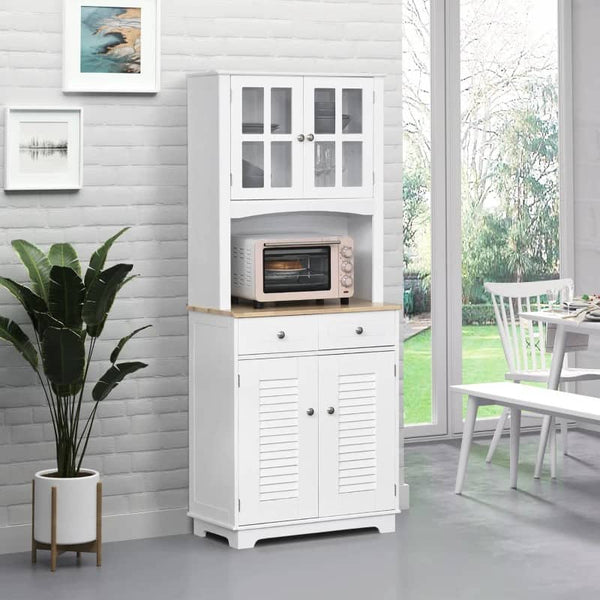 Armário de cozinha auxiliar Armário aparador com 2 portas 2 gavetas e prateleira aberta para microondas 68x39,5x170 cm branco