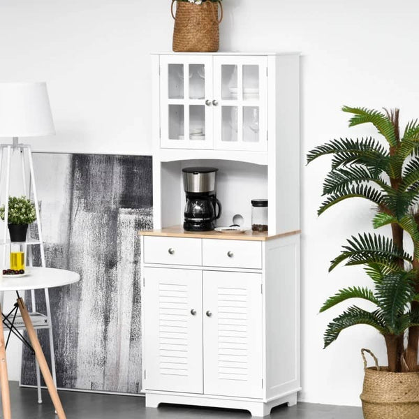Armário de cozinha auxiliar Armário aparador com 2 portas 2 gavetas e prateleira aberta para microondas 68x39,5x170 cm branco