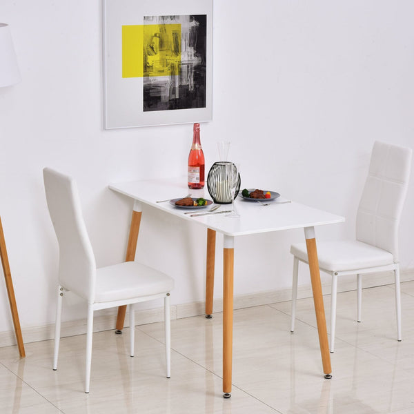 Mesa de Sala de Jantar Estilo Nórdico Mesa de Cozinha com Pés de Madeira de Faia Estrutura de Metal 120x60x75 cm Branco