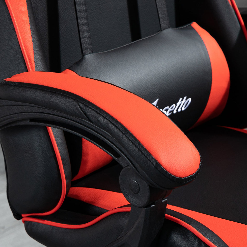Cadeira Gaming Ergonômica Cadeira para Videojogos Reclinável com Altura Regulável Apoio para a Cabeça e Almofada Lombar 63x67x119-127cm Vermelho e Preto
