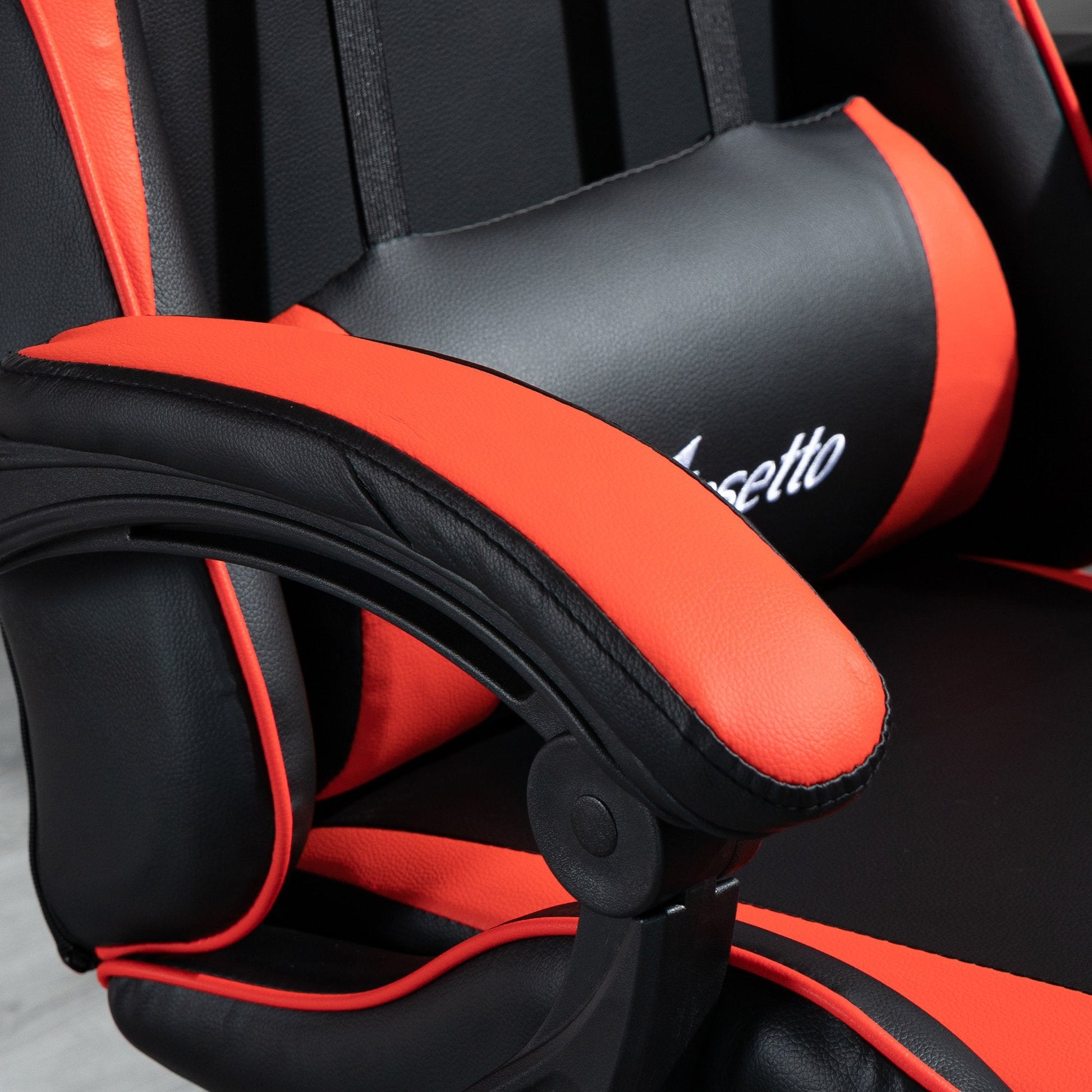 Cadeira Gaming Ergonômica Cadeira para Videojogos Reclinável com Altura Regulável Apoio para a Cabeça e Almofada Lombar 63x67x119-127cm Vermelho e Preto