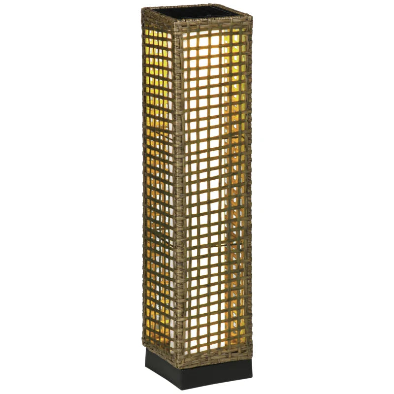 Candeeiro de Jardim de Vime Sintético Candeeiro Solar de Exterior com Luzes LED Ligar/Desligar Automático para Varanda Pátio 15,5x15,5x69cm Marrom Areia
