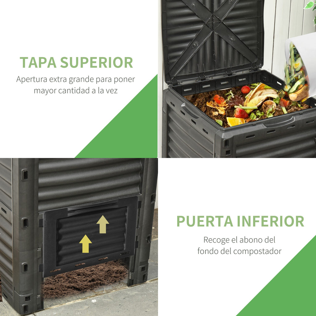 Compostor Capacidade de 300L Compostor Orgânico para a Produção de Fertilizante de Jardim com 48 Respiradouros 60,5x60,5x81,5cm Preto