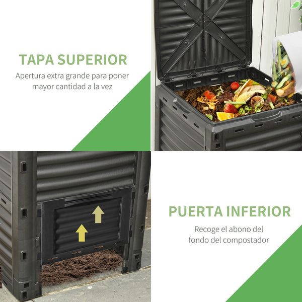Compostor Capacidade de 300L Compostor Orgânico para a Produção de Fertilizante de Jardim com 48 Respiradouros 60,5x60,5x81,5cm Preto