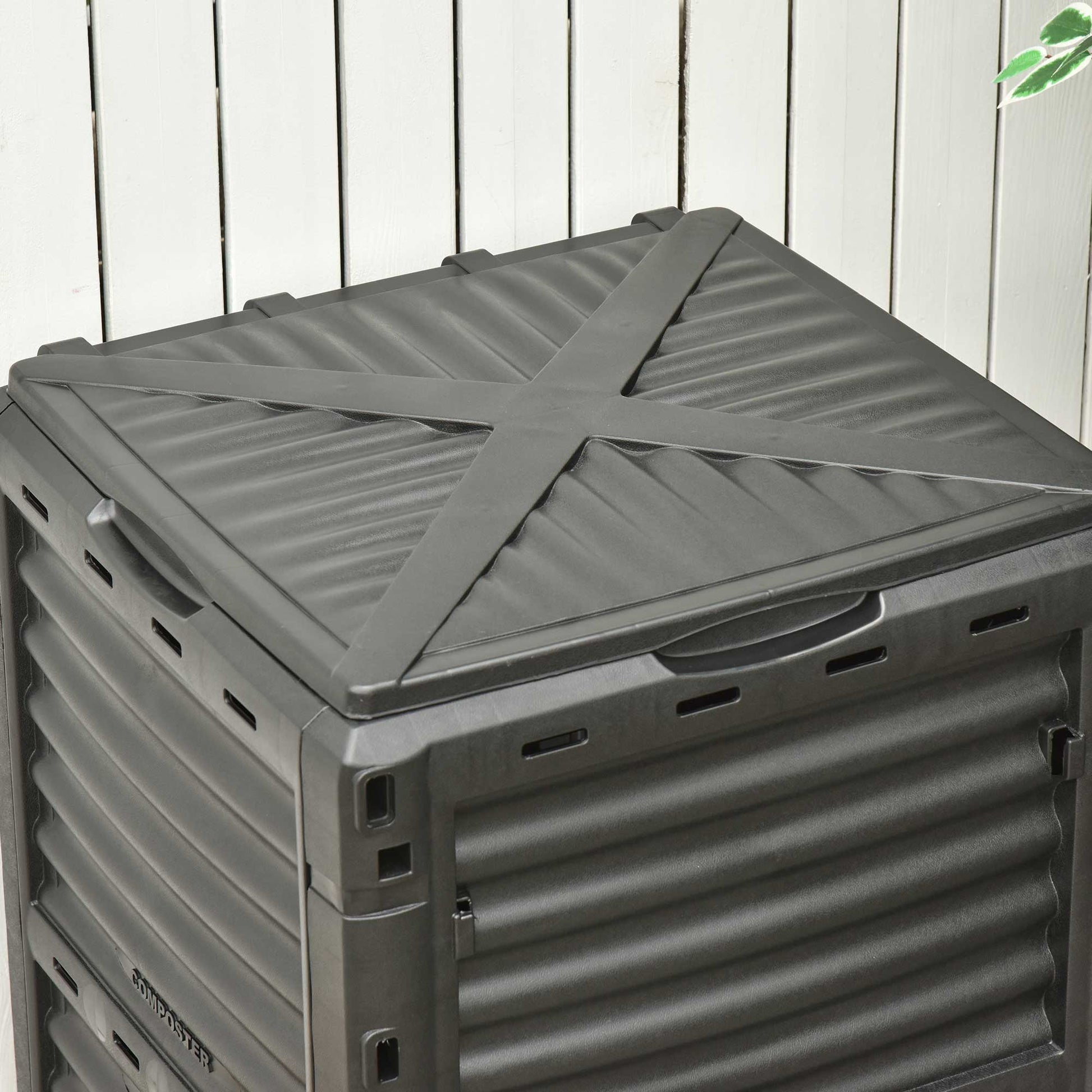 Compostor Capacidade de 300L Compostor Orgânico para a Produção de Fertilizante de Jardim com 48 Respiradouros 60,5x60,5x81,5cm Preto
