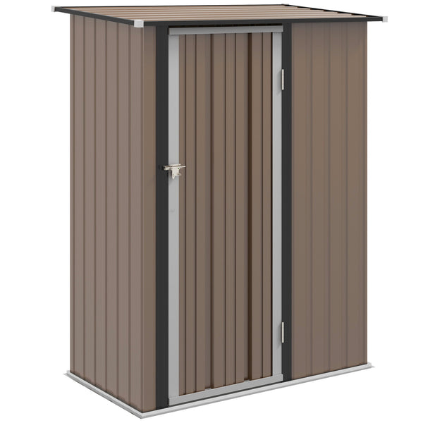 Abrigo de Jardim 1,07㎡ 142x84x189 cm Abrigo de Armazenamento Galvanizado Abrigo de Ferramentas com Teto Inclinado e Porta para Varanda Exterior Marrom