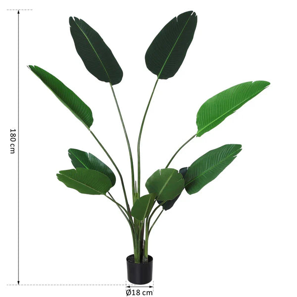 Planta Artificial de Decoração Planta Palmeira Artificial com Vaso 10 Folhas para Exterior e Interior Ø18x180cm Verde