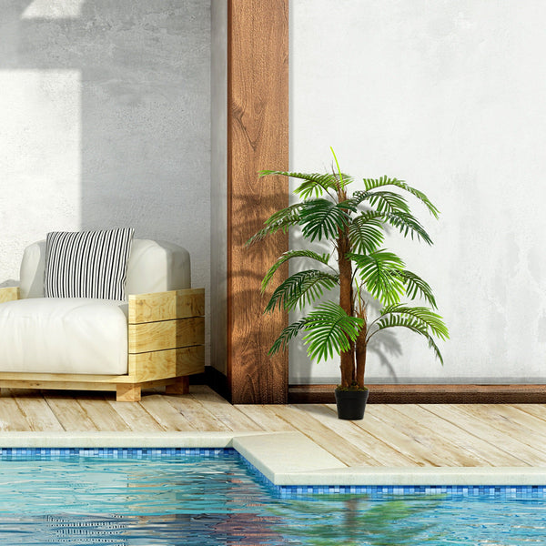 Palmeira Artificial Planta Sintética de 120cm com Vaso 19 Folhas Realistas e 3 Troncos Decoração para Casa Escritório Exterior Verde
