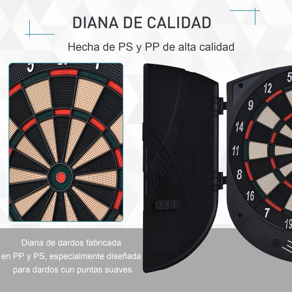 Alvo Eletrónico Digital com 6 Dardos até 8 Jogadores Marcador Portas Laterais Tela LCD 46.5x4.4x50.5 cm Preto