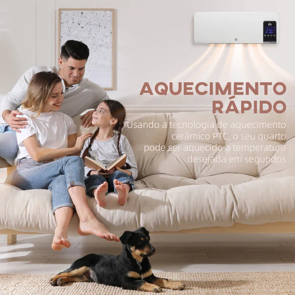 Aquecedor Elétrico de Parede 1000W/2000W Aquecedor com Ecrã LED Controlo Remoto Termostato Temporizador para Áreas de 15-20 m² 54,5x12x21,5 cm Branco