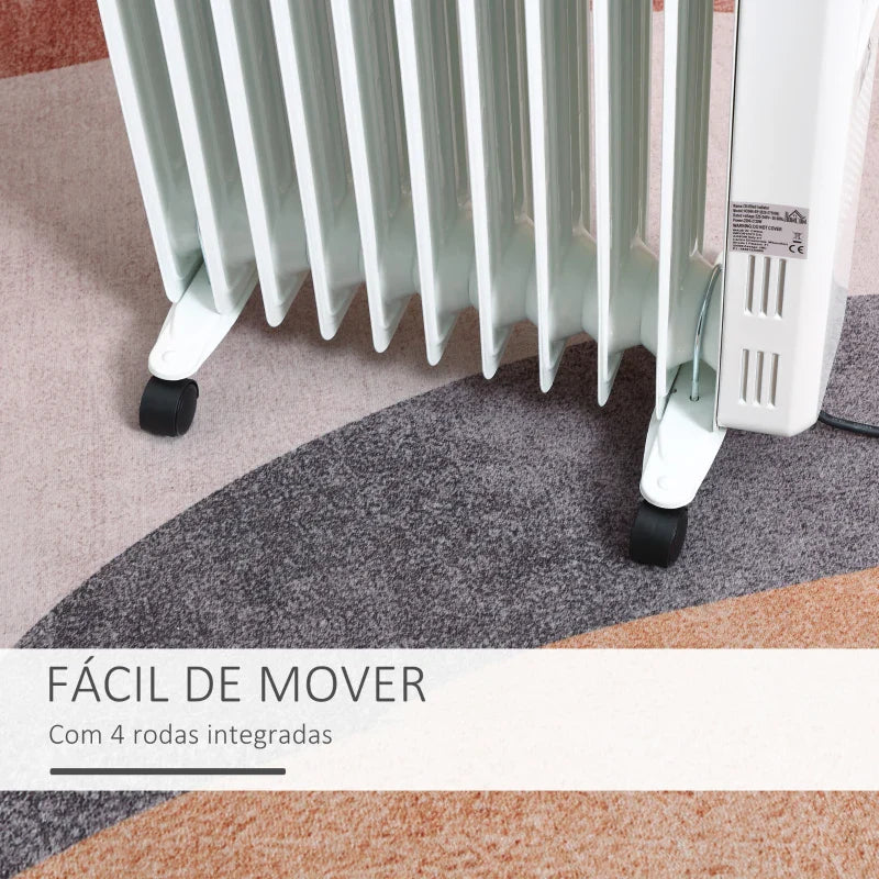 Aquecedor a Óleo 2290/2720W com 3 Modos de Aquecimento Tela LED Controle Tátil Termostato Temporizador 24H e Rodas Baixo Consumo para 20m² 50,5x24x63cm Branco