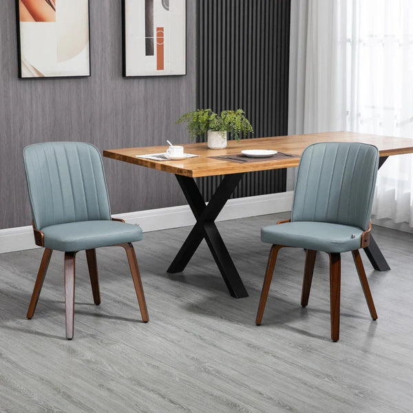 Conjunto de 2 Cadeiras de Sala de Jantar Modernas Cadeiras de Cozinha com Assentos Estofados em PU e Pés de Madeira Carga Máxima 120kg 47,5x55x85cm Cinza e Madeira
