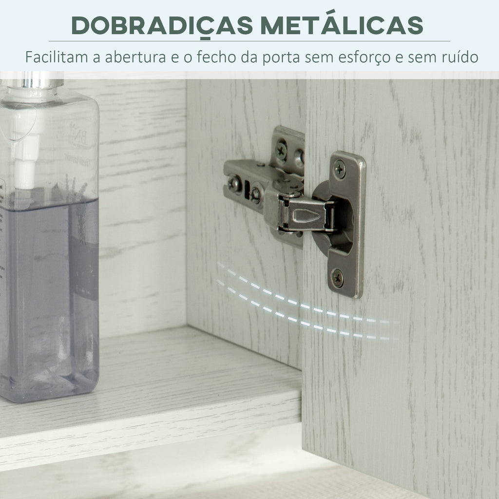 Armário de Casa de Banho com Espelho Armário de Parede com 3 Portas Prateleira Ajustável e Compartimento Móvel de Casa de Banho Suspenso 90x15x75 cm Madeira Clara
