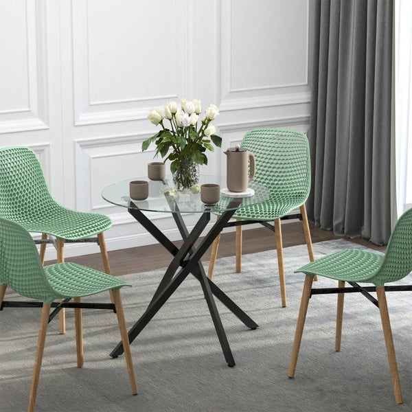 Mesa de Sala de Jantar Redonda com Bancada de Cristal Temperado Transparente e Pés Cruzados de Metal Mesa de Centro Moderna Ø80x75cm Preto