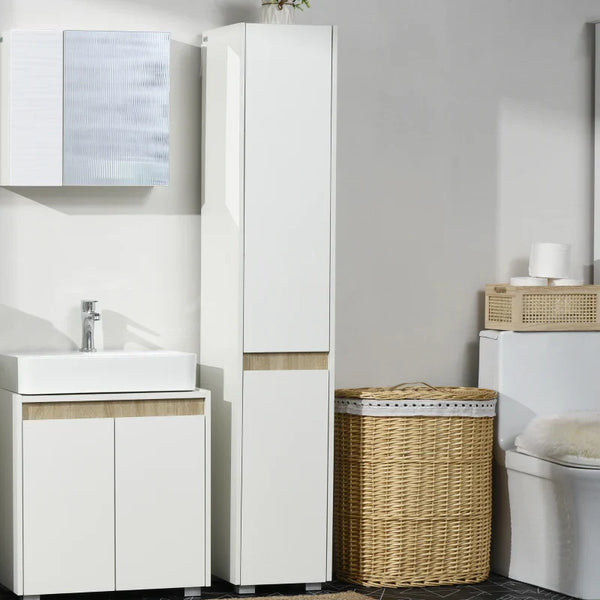 Coluna Casa de Banho Armário Auxiliar Casa de Banho de 5 Níveis com Prateleiras Ajustáveis Armário Multiusos para Duches Casa de Banho 30x33x165cm Branco