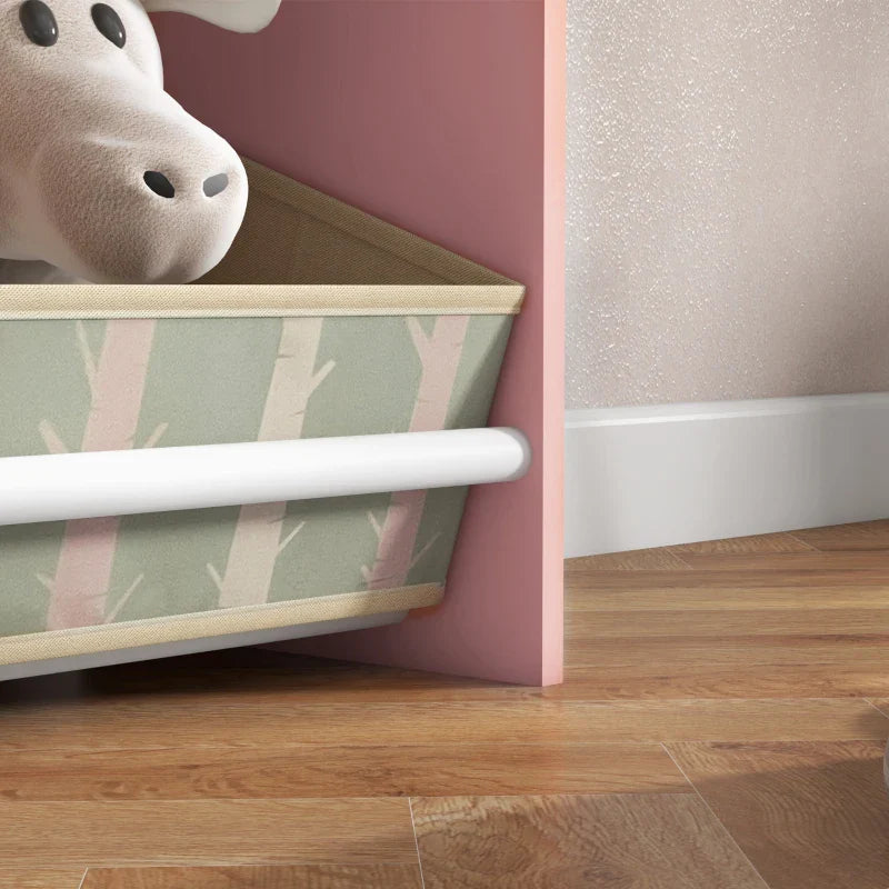 Estante para Brinquedos Organizador Infantil com Prateleiras Abertas e 2 Caixas de Tecido não Tecido Amovíveis para Sala de Jogos Dormitório Escola Infantil 62,4x26,5x90 cm Rosa