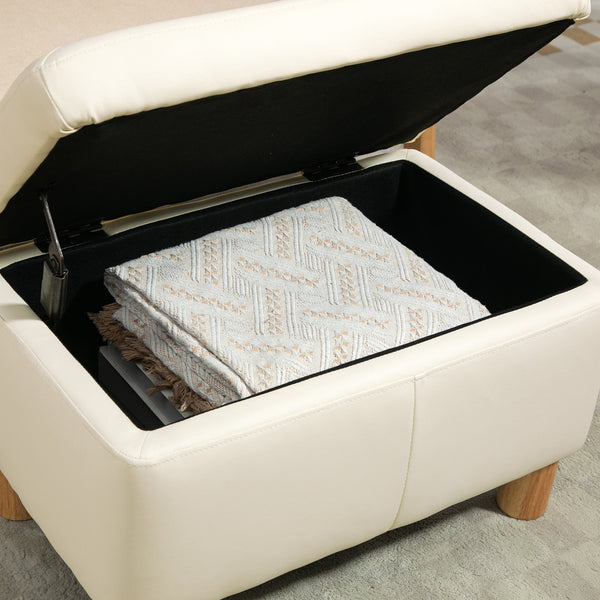Baú de Armazenamento para Dormitório 33L Puff de Armazenamento Estofado em PU Banco de Arrumação com Pés de Madeira para Corredor Sala de Estar 60x38x40 cm Creme