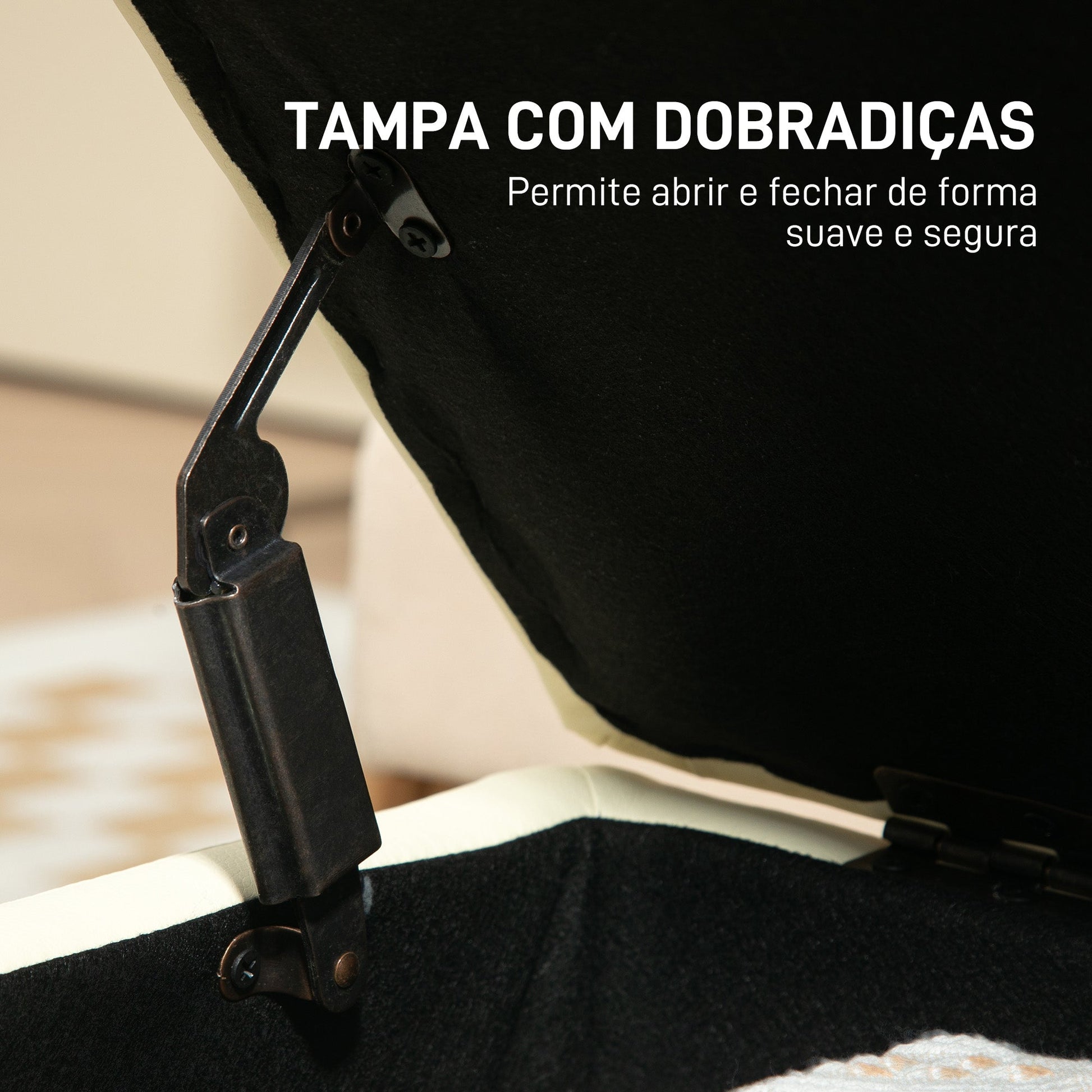 Baú de Armazenamento para Dormitório 33L Puff de Armazenamento Estofado em PU Banco de Arrumação com Pés de Madeira para Corredor Sala de Estar 60x38x40 cm Creme