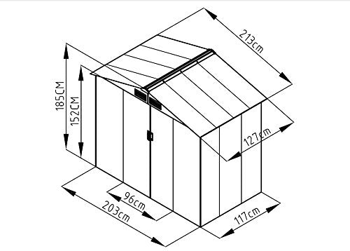 Abrigo de Jardim "Stockholm" – Cobertura Metálica para Armazenamento de Ferramentas e Equipamentos (213 x 127 x 185 cm, Cinzento)