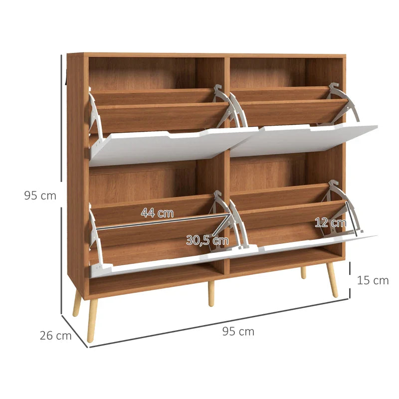 Sapateira com 4 Gavetas e Prateleiras Ajustáveis Móvel para Sapatos de Corredor para 16 Pares de Sapatos 95x26x95 cm Madeira