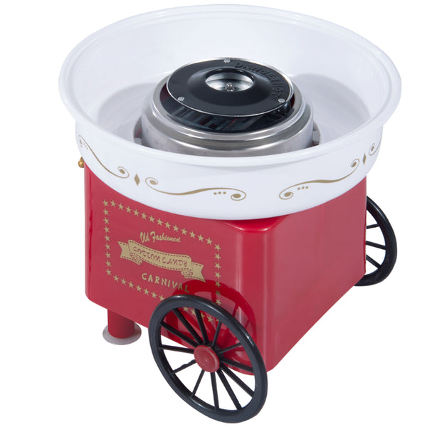 Máquina de Algodão Doce Estilo Retrô Potência 450W-550W Máquina de Algodão Doce com Colher Medidora e 10 Palitos de Bambu Aço Inoxidável e Alumínio 30x30x28cm Vermelha