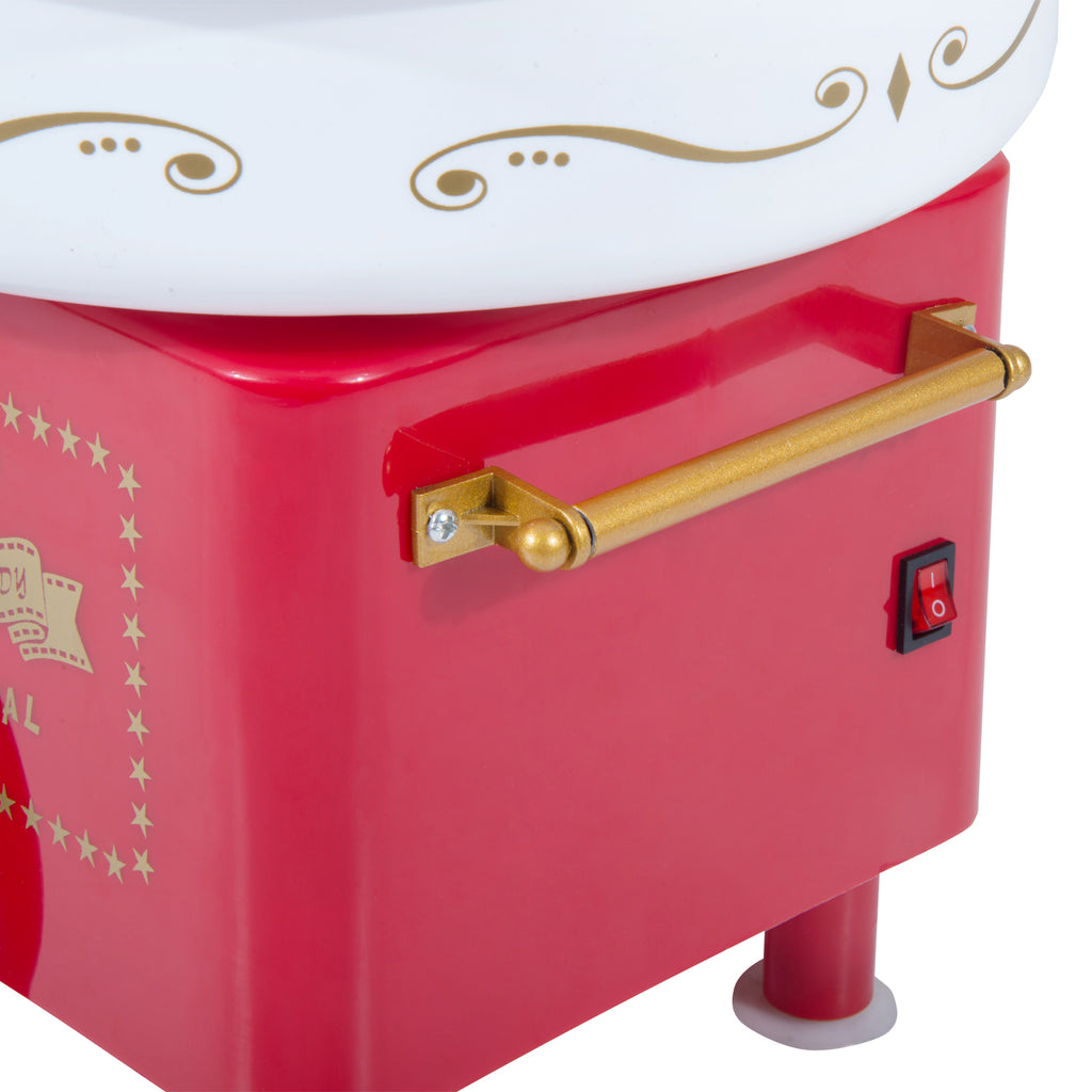 Máquina de Algodão Doce Estilo Retrô Potência 450W-550W Máquina de Algodão Doce com Colher Medidora e 10 Palitos de Bambu Aço Inoxidável e Alumínio 30x30x28cm Vermelha