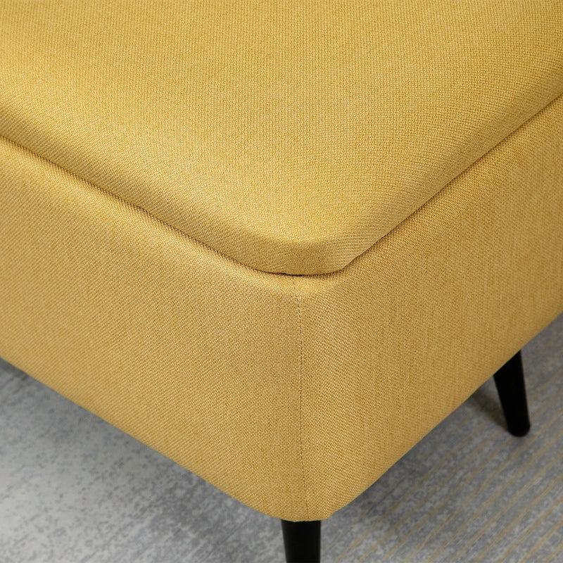 Banco de Armazenamento Estofado em Linho com Tampa Abatível e Pés de Aço para Dormitório Sala de Estar Entrada Carga Máxima 150kg 101x38,5x44,5 cm Amarelo