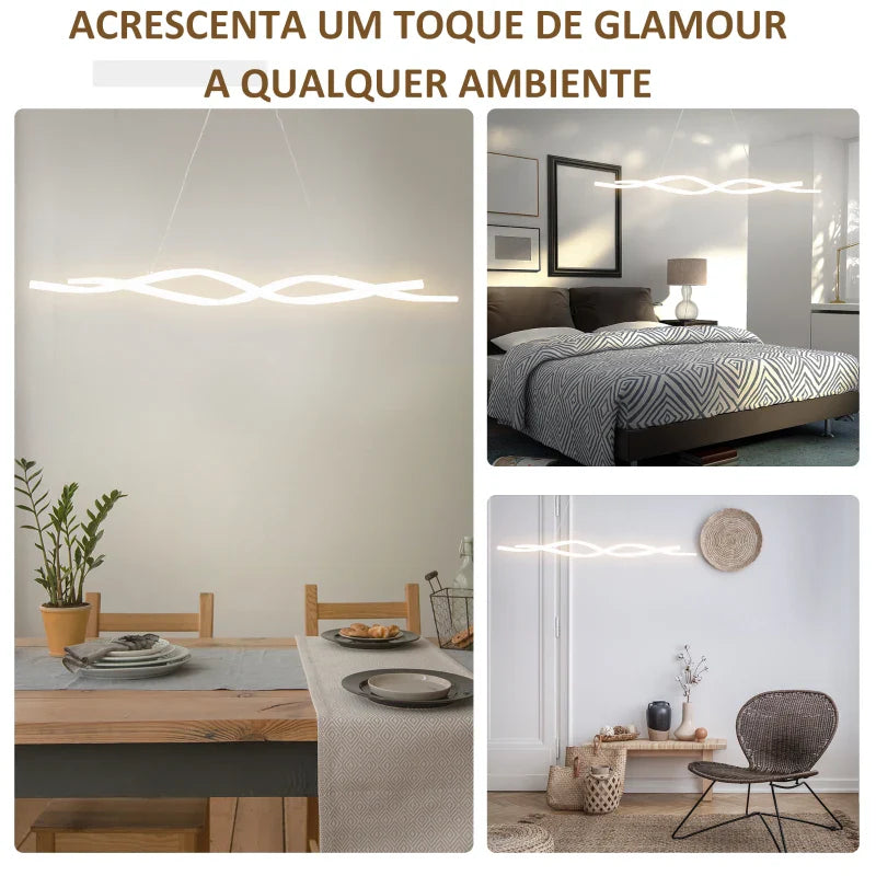 Candeeiro de Teto Moderno com LED IP20 38W 3700lm e Cordas Ajustáveis Candeeiro de Teto de Alumínio para Sala de Estar Sala de Jantar Dormitório 90x9x9cm Prata