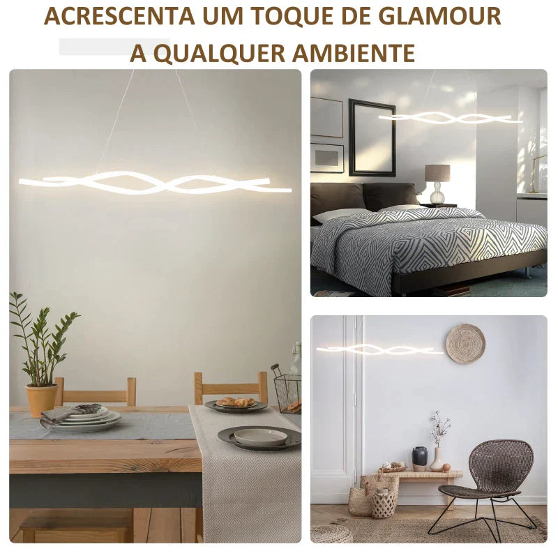Candeeiro de Teto Moderno com LED IP20 38W 3700lm e Cordas Ajustáveis Candeeiro de Teto de Alumínio para Sala de Estar Sala de Jantar Dormitório 90x9x9cm Prata