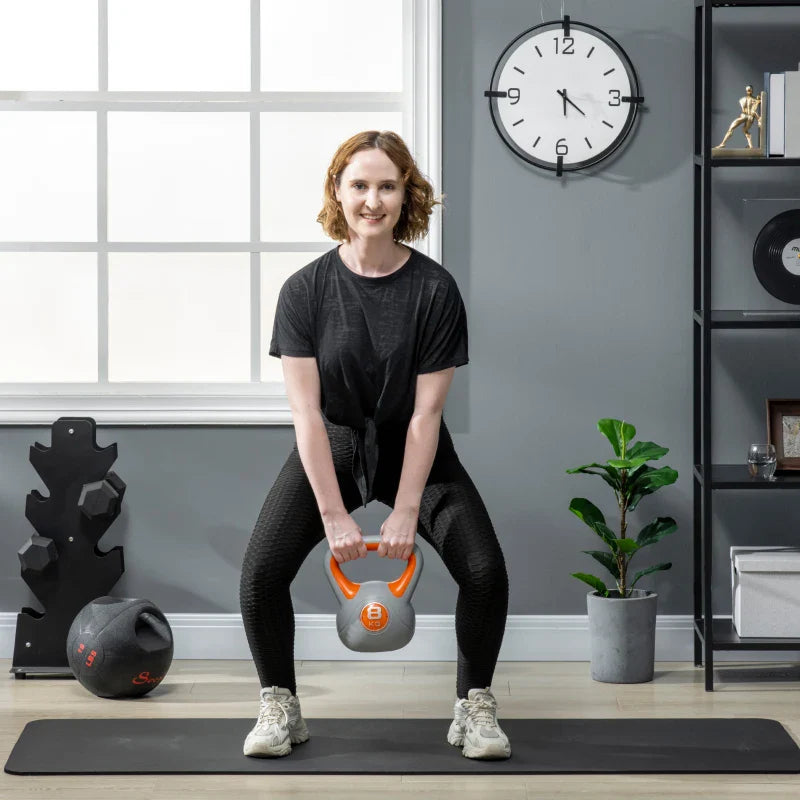SPORTNOW Kettlebell 8kg Peso Russo com Revestimento de PU e Enchimento de Areia para Treinamento em Casa Ginásio 20x14x24cm Laranja e Cinza