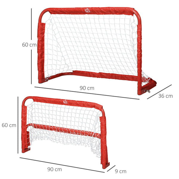 Conjunto de 2 balizas de futebol dobráveis com rede Tetrolon para a prática de futebol 90x36x 60cm vermelho