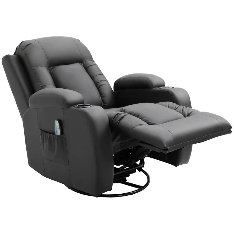 Poltrona de Massagem Reclinável até 150° Poltrona Relax com 8 Pontos de Massagem por Vibração Função de Aquecimento Giratória e Controlo Remoto 85x94x104 cm Preto