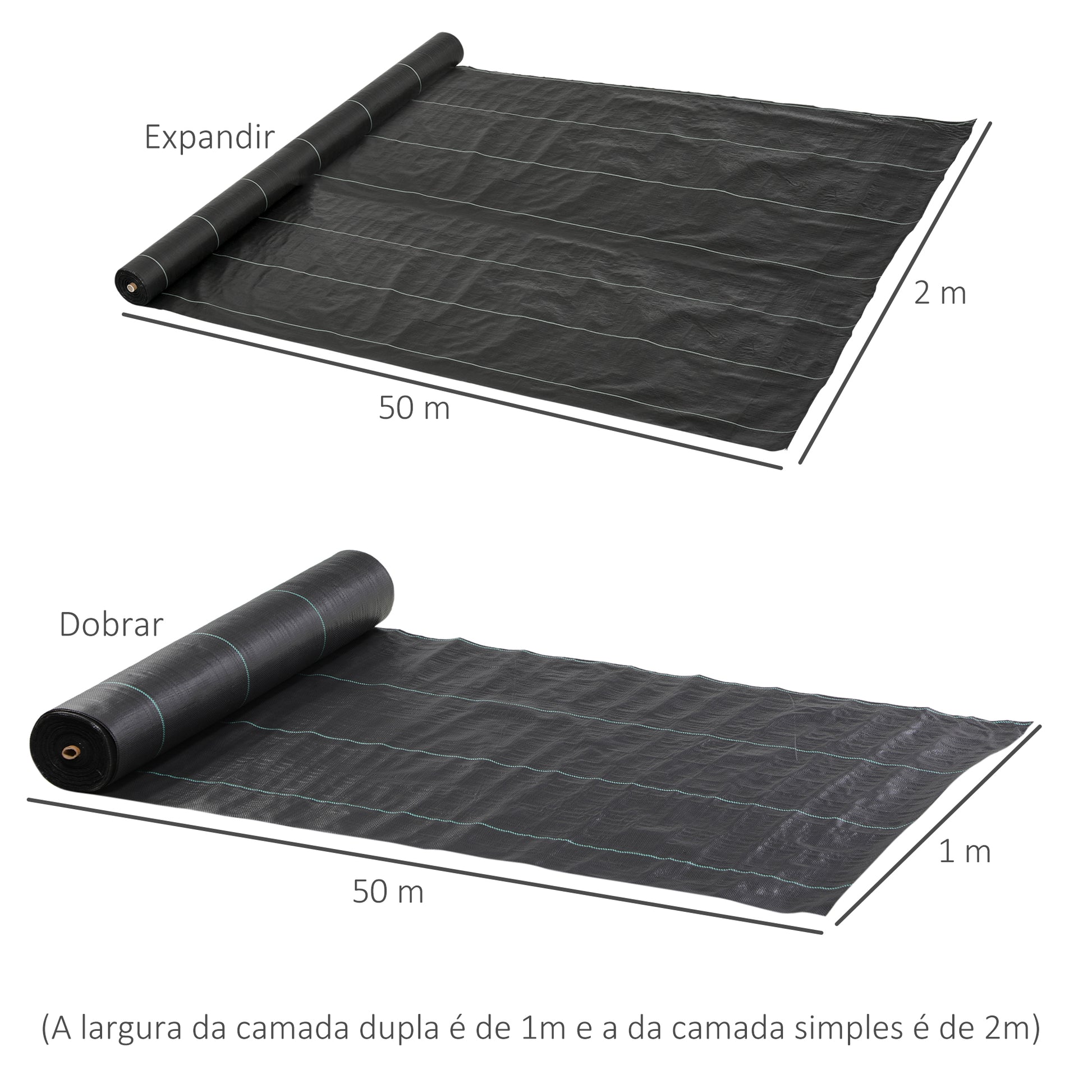Rolo de Malha Anti-Ervas 2x25 m Malha Geotêxtil 60 g/m² para Controlo de Ervas Daninhas de Jardim Malha Anti-Ervas Preta