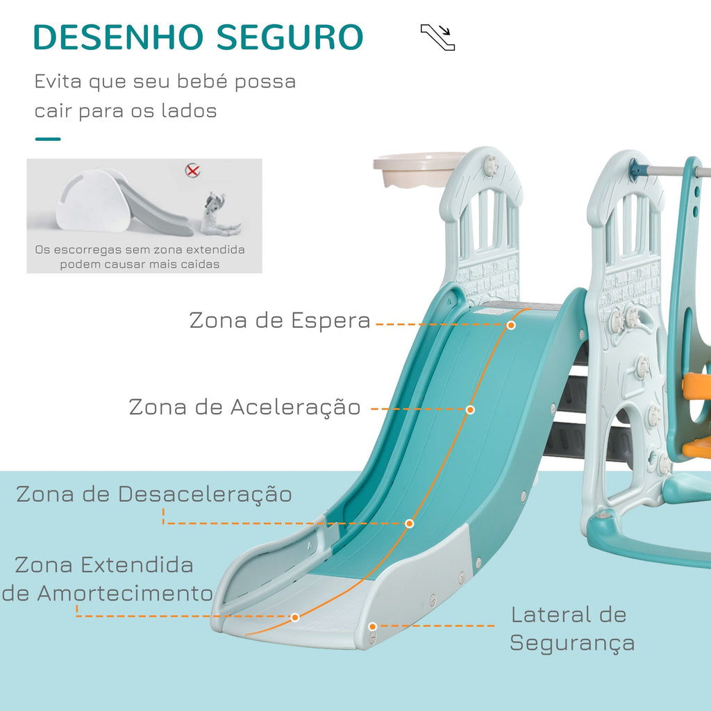 HOMCOM 5 em 1 Escorrega e Baloiço para Crianças acima de 18 meses com 2 Cestas de Basquetebol Porteria de Futbol com Assento Ajustável Parque Infantil Interior e Exterior 210x186x133cm Multicor - A minha loja