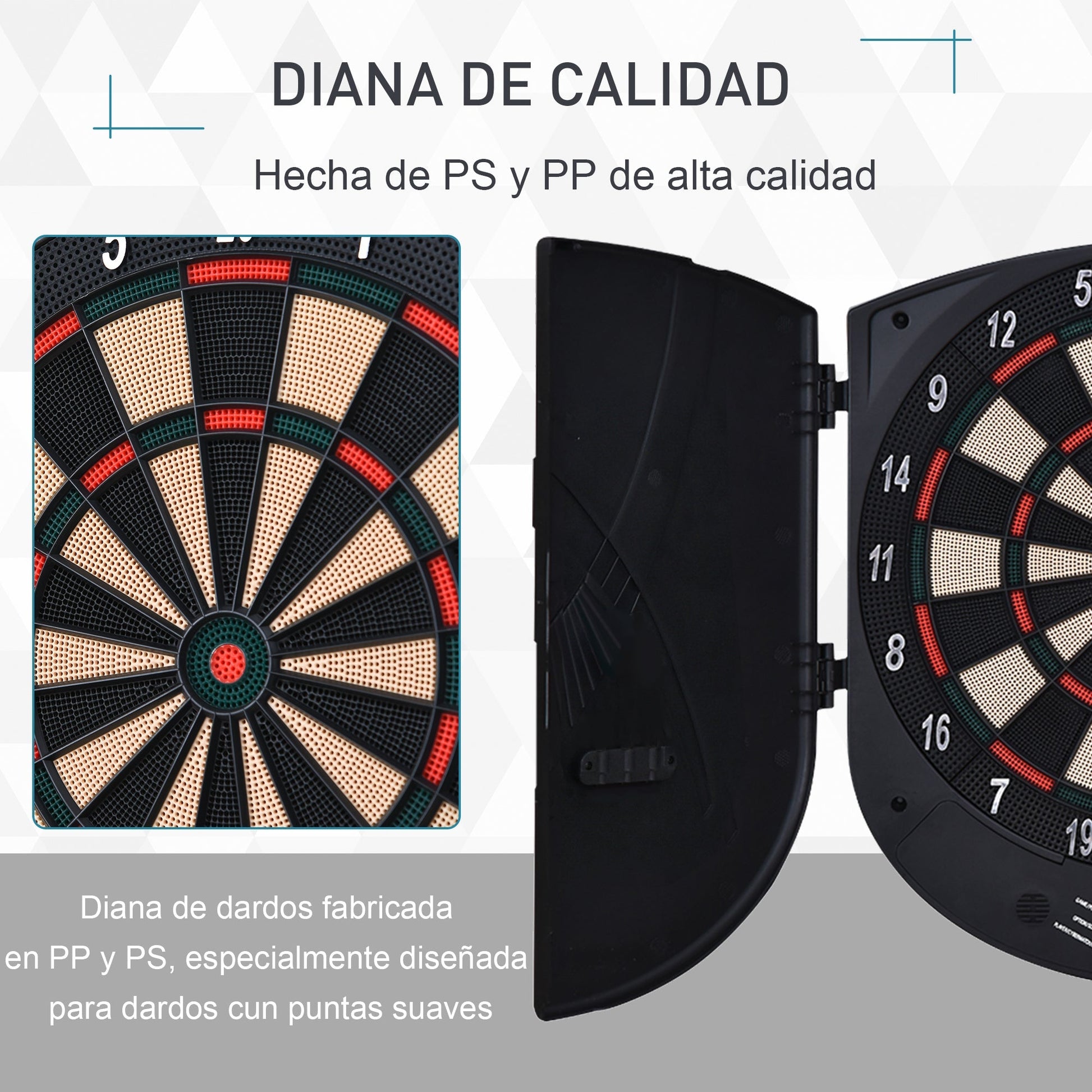 HOMCOM Alvo Eletrónico Digital com 6 Dardos até 8 Jogadores Marcador Portas Laterais Tela LCD 46.5x4.4x50.5 cm Preto - A minha loja