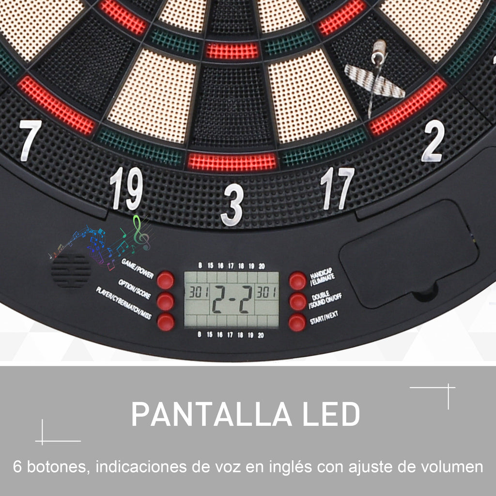 HOMCOM Alvo Eletrónico Digital com 6 Dardos até 8 Jogadores Marcador Portas Laterais Tela LCD 46.5x4.4x50.5 cm Preto - A minha loja
