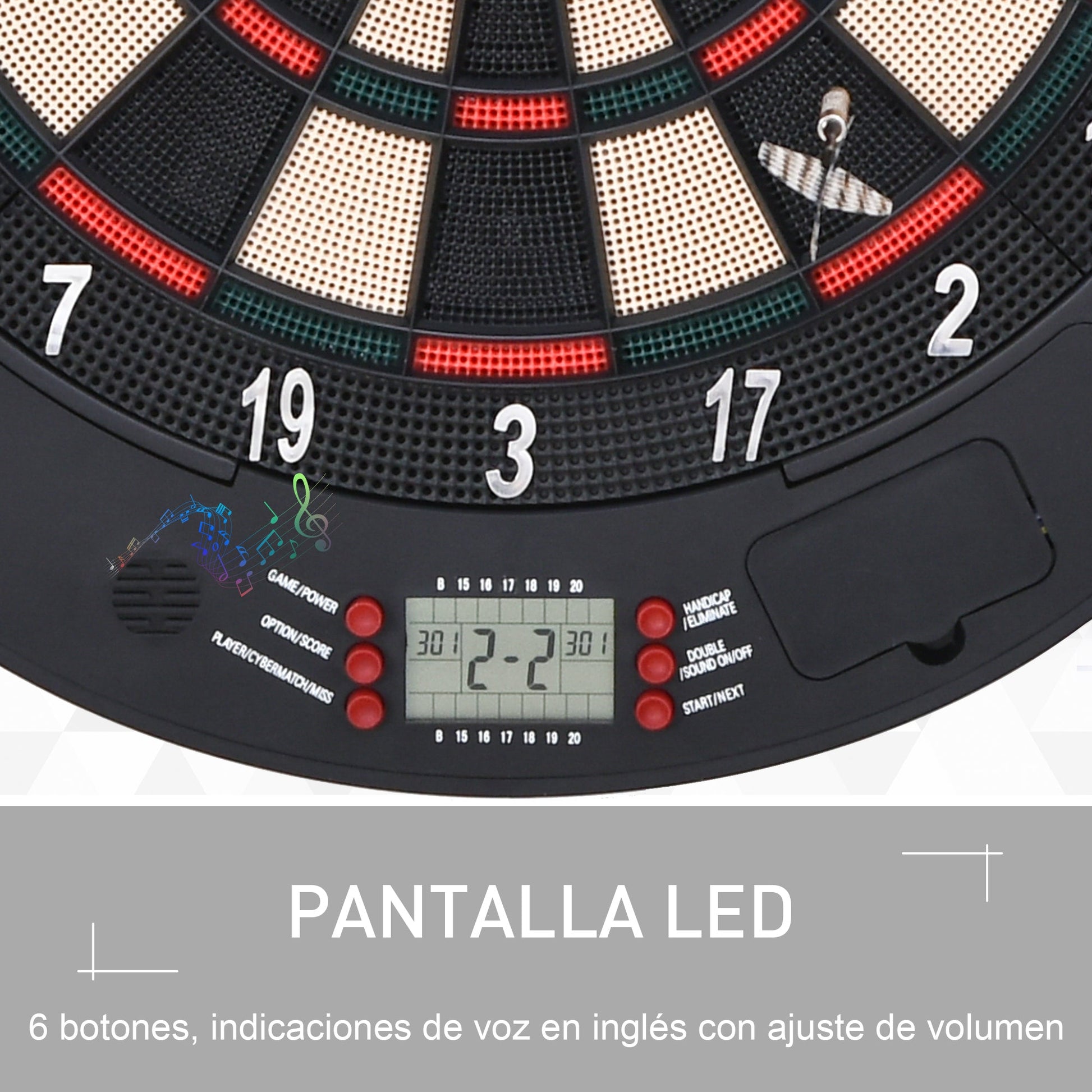 HOMCOM Alvo Eletrónico Digital com 6 Dardos até 8 Jogadores Marcador Portas Laterais Tela LCD 46.5x4.4x50.5 cm Preto - A minha loja
