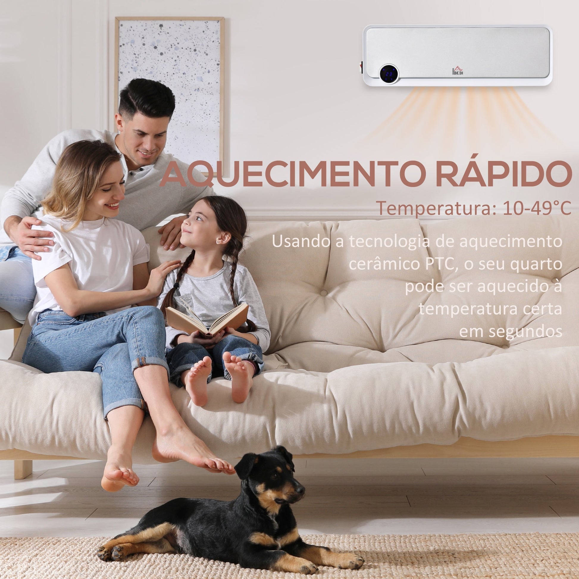 HOMCOM Aquecedor Cerâmico de Parede 1000W/2000W com Controle Remoto Tela LED Temporizador de 12h Termostato e Proteção contra Superaquecimento 56x18,5x11,7cm Branco - A minha loja