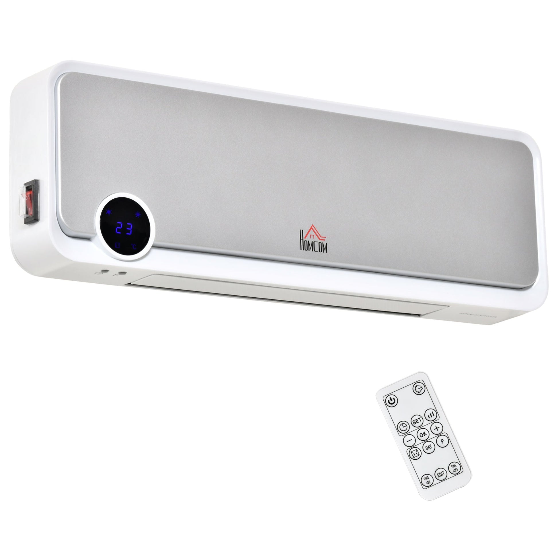 HOMCOM Aquecedor Cerâmico de Parede 1000W/2000W com Controle Remoto Tela LED Temporizador de 12h Termostato e Proteção contra Superaquecimento 56x18,5x11,7cm Branco - A minha loja
